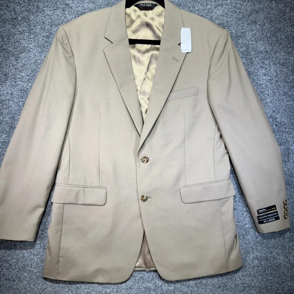 Jos. A. Bank Executive Collection Blazer Mens 42R Tan 100% Wool 2-Button Coat‎